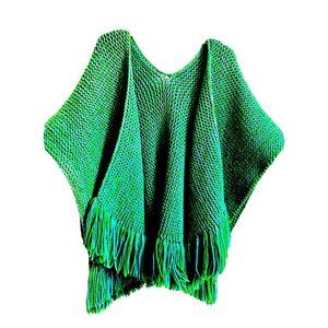 Vintage Hand Made Poncho Sweater Cardigan Shawl Open Front -One Size -Green Blue